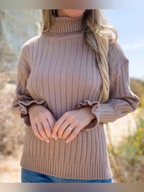 Ruffle Sleeve Turtleneck Sweater